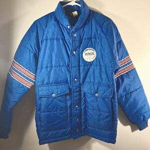 VTG Anheuser Busch Blue Long Sleeve Zip/Snap Unisex Puffer Jacket Size S